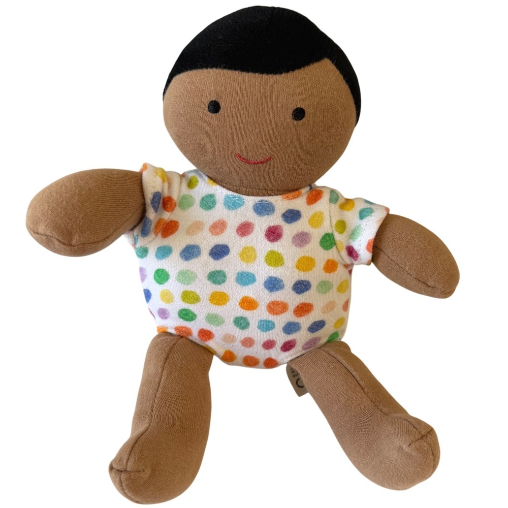 Lovevery Organic Cotton Baby Doll Plush Black Hair Dark Skin Tone 8" Rainbow Q27